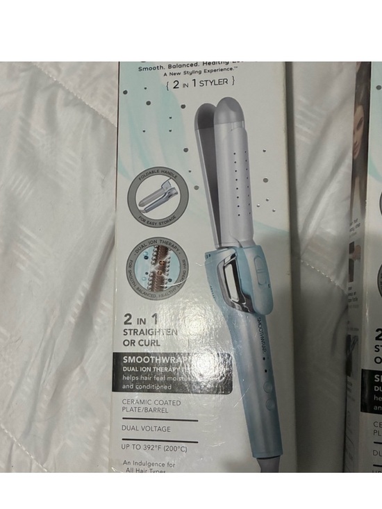 Other - 2-in-1 Hair Styler Curling Iron & Straightener in Light Blue